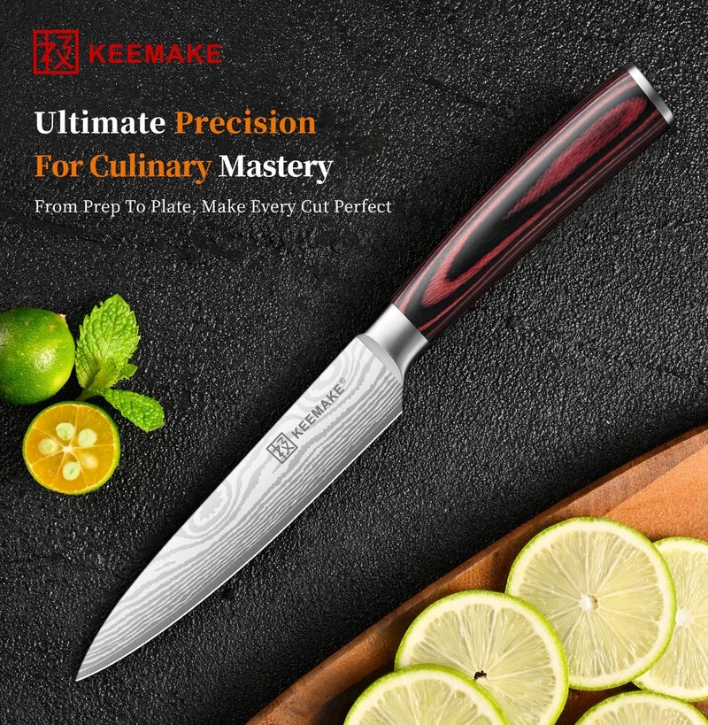 KEEMAKE Kitchen Utility Knife, 5 Inch Paring Knife, Ultra Sharp High Carbon Stainless Steel, Tomato Knife for Fruit and Vegetable Cutting with Ergonomic Handle, Chef Knife for Kitchen - Image 2